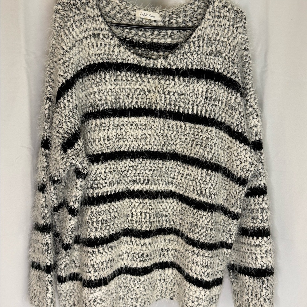 Calvin Klein Cozy XL Stripe Sweater Chunky Luxe Knit Pullover